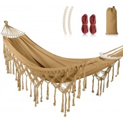 Backyard Hammock with Tassels Max 500lbs Canvas Fabric Bohemian Style