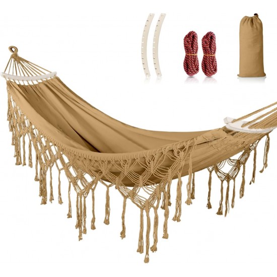 Backyard Hammock with Tassels Max 500lbs Canvas Fabric Bohemian Style