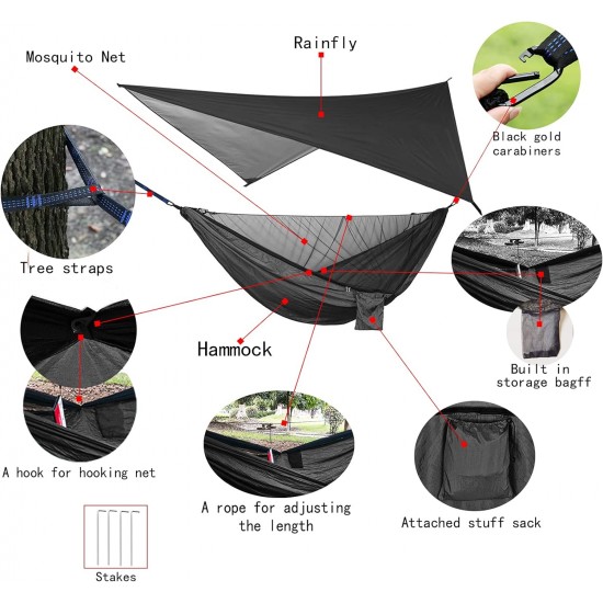 Portable Single Double Nylon High Strength Parachute Hammock Rainfly Set