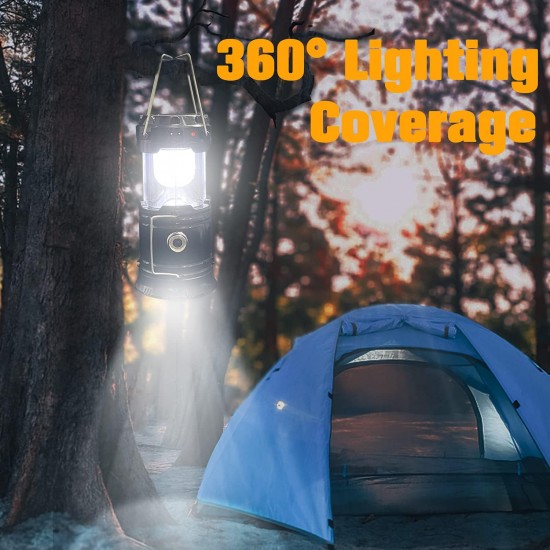 Collapsible Portable LED Camping Lantern XTAUTO Lightweight Waterproof Solar USB Rechargeable LED Flashlight Survival Kits for Indoor Outdoor Home Emergency Light Power Outages Hiking Hurricane 4-Pack