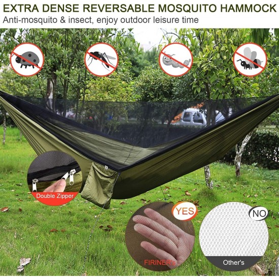 Camping Hammock with Rain Fly Tarp and Mosquito Net Portable Single Double Hammock Tent with Tree Strap Backpacking Hammock with Rain Cover for Hiking Travel Yard Activities Green