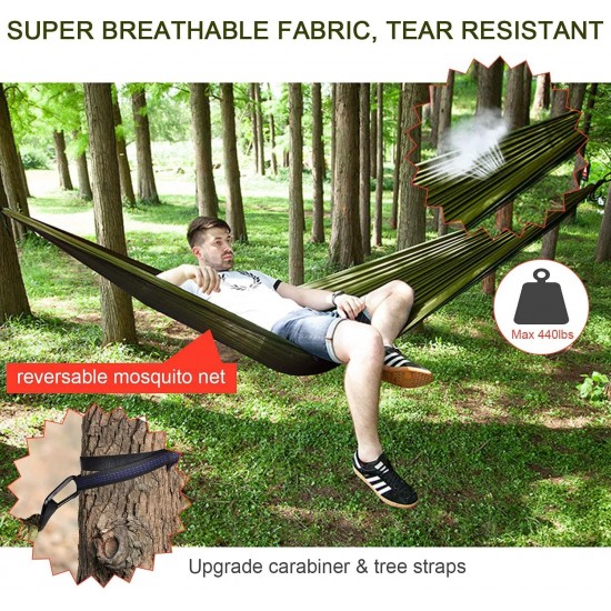 Camping Hammock with Rain Fly Tarp and Mosquito Net Portable Single Double Hammock Tent with Tree Strap Backpacking Hammock with Rain Cover for Hiking Travel Yard Activities Green