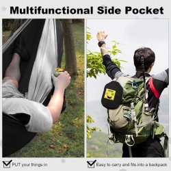 SZHLUX Camping Hammock Double & Single Portable Hammocks with 2 Tree Straps and Attached Carry Bag,Great for Outdoor,Indoor,Beach,Camping,Black & Grey, Large