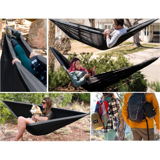 Kootek Camping Hammock, Camping Essentials, Lightweight Portable Double & Single Hammock with Tree Straps, Camping Gear for Outside Hiking Camping Beach Backpack Travel