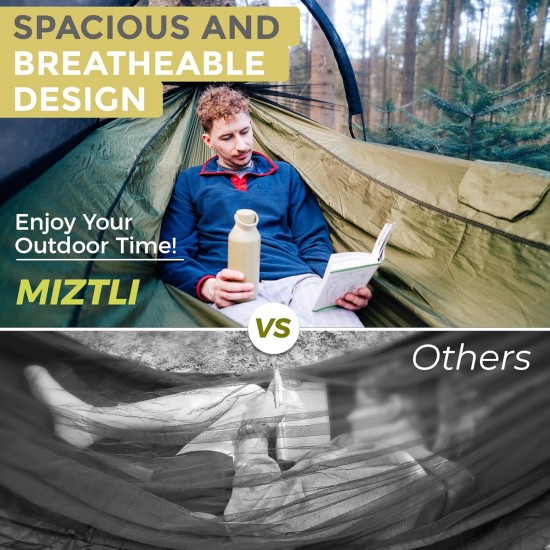 Miztli Camping Hammock -Portable Hammock w/Spacious Net & Tree Straps w/Adjutable Loops,Double and Single Hammock for Outdoor, Hiking, and Travel