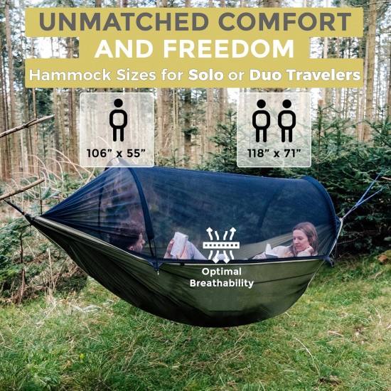 Miztli Camping Hammock -Portable Hammock w/Spacious Net & Tree Straps w/Adjutable Loops,Double and Single Hammock for Outdoor, Hiking, and Travel