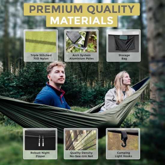 Miztli Camping Hammock -Portable Hammock w/Spacious Net & Tree Straps w/Adjutable Loops,Double and Single Hammock for Outdoor, Hiking, and Travel