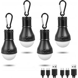 Led Camping Lantern USB Rechargeable,Outdoor Tent Lights for Camping Hanging,Kids with Clip Hook Camping Flashlight (4 Packs Black)