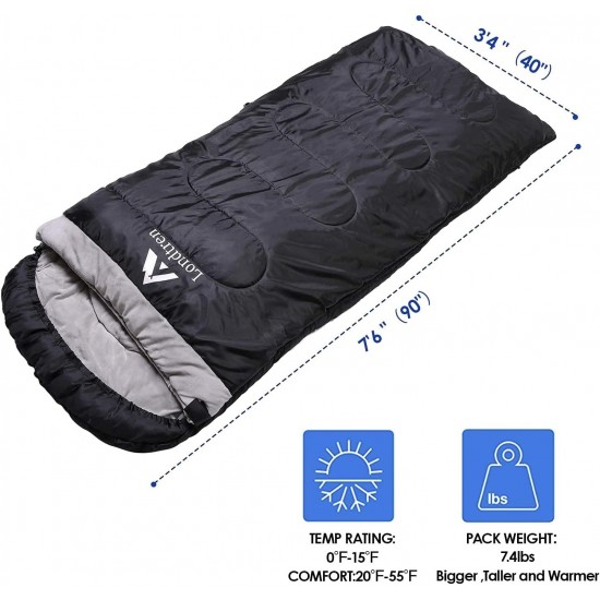 Large 0 Degree Sleeping Bags for Adults Cold Weather Sleeping Bag Camping Winter Below Zero 20 15 Flannel Big and Tall XXL