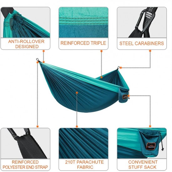 Camping Hammock, Super Lightweight Portable Parachute Hammock with Two Tree Straps Single or Double Nylon Travel Tree Hammocks for Camping Backpacking Hiking