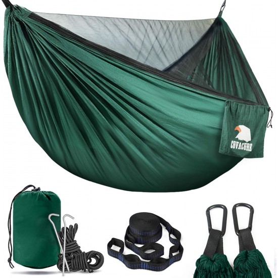 Covacure Camping Hammock - Lightweight Double Hammock, Hold Up to 772lbs, Portable Hammocks for Indoor, Outdoor, Hiking, Camping, Backpacking, Travel, Backyard, Beach（Dark Green）