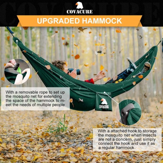 Covacure Camping Hammock - Lightweight Double Hammock, Hold Up to 772lbs, Portable Hammocks for Indoor, Outdoor, Hiking, Camping, Backpacking, Travel, Backyard, Beach（Dark Green）