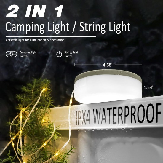 DIBMS 1-Pack Camping String Light w/Lamp, 32.8FT Rechargeable Waterproof LED Hanging Light for Outdoor Camping Awning Tent Garden Party Festival Decor