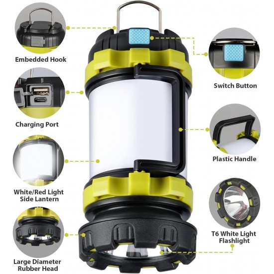 2 Pack Camping Lantern, Outdoor Led Camping Lantern, Rechargeable Flashlights with 1000LM, 6 Modes, 4000mAh Power Bank, IPX5 Waterproof Portable Emergency Camping Light for Hurricane Hiking