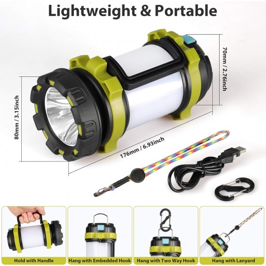 2 Pack Camping Lantern, Outdoor Led Camping Lantern, Rechargeable Flashlights with 1000LM, 6 Modes, 4000mAh Power Bank, IPX5 Waterproof Portable Emergency Camping Light for Hurricane Hiking